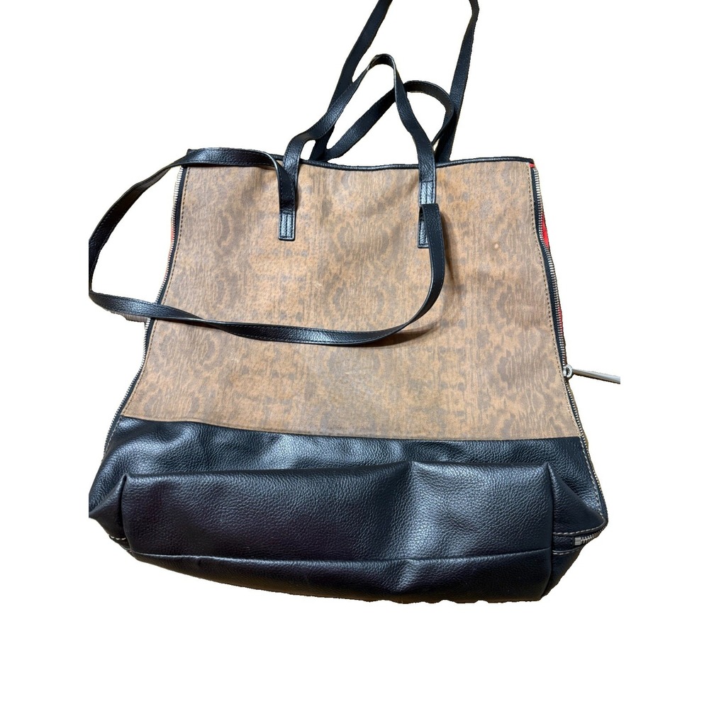 Kelsi Dagger Brooklyn Leather Convertible Zip Tote Bag Tan Black Boho Purse